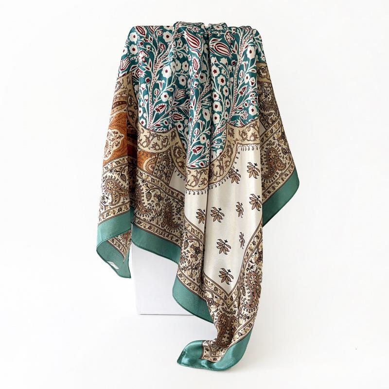 90Cm satin silk scarf bag head scarf classic cashew print silk scarf women s cross-border large square scarf shawl 90x90cm