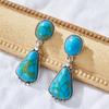 Bohemian Vintage Inlaid Imitation Turquoise Geometric Pendant Earrings for Women Fashion Exquisite Party Zircon Gifts