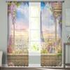 Paris Terrace Scenery Tulle Curtains for Bedroom Hall Living Room Decor Chiffon Curtain for Balcony Kitchen Home Drapes