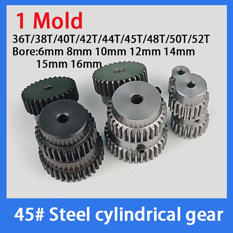 1Pcs Bore6/8/10/12/14/16mm 1 Mod Spur Gear Metal Transmission Gear 45# Steel 1M 36/40/42/40/50/52 Tooth Pinion Motor Convex Gear