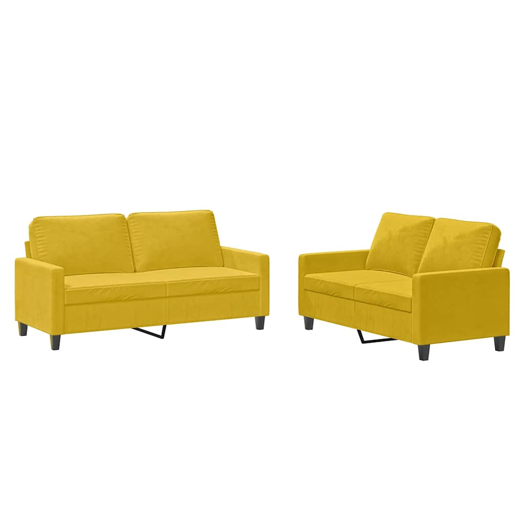 2 Piece Sofa Set with Cushions Yellow Velvet
