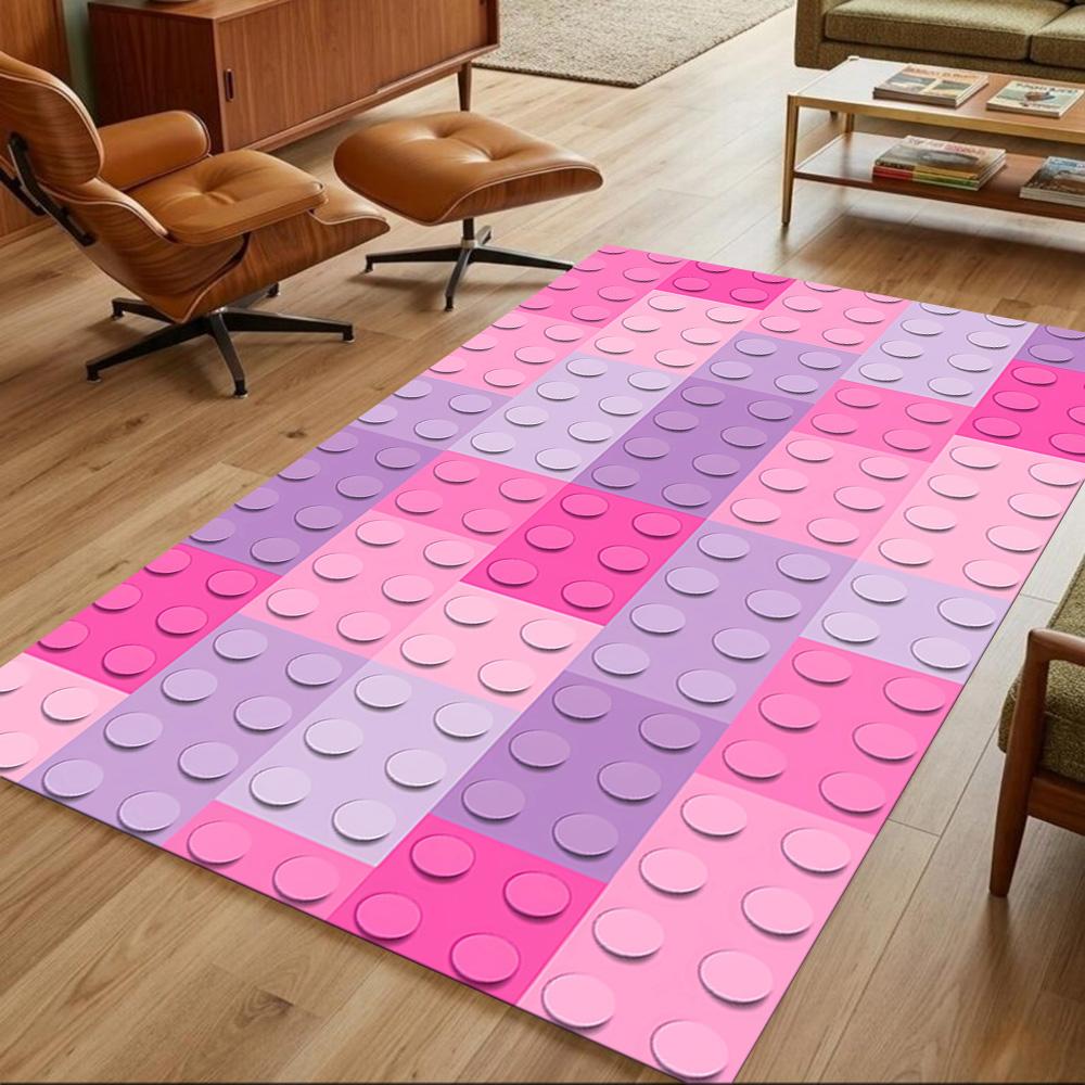 Colorful Building Blocks Pattern Non-Slip Home Carpet Design for Office Decor Living Room Bedroom Gift