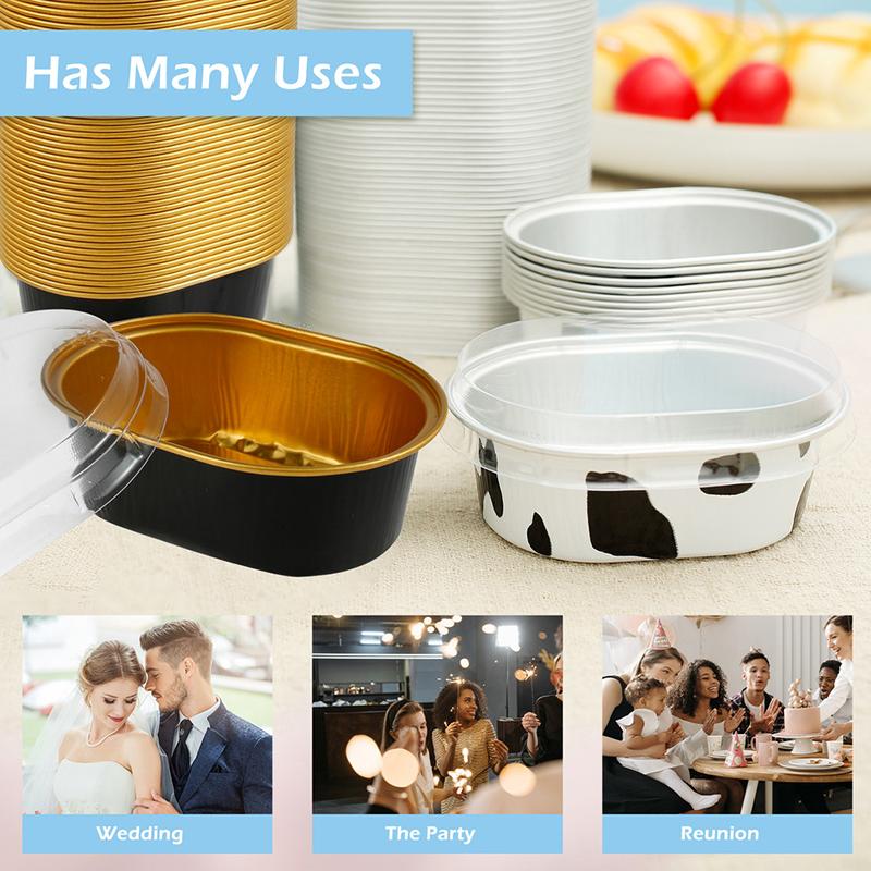 100Pcs 68Ml Aluminum Foil Oval Non-Stick Baking Cups Cake Containers With Clear Lids Heat Resistant For Cakes