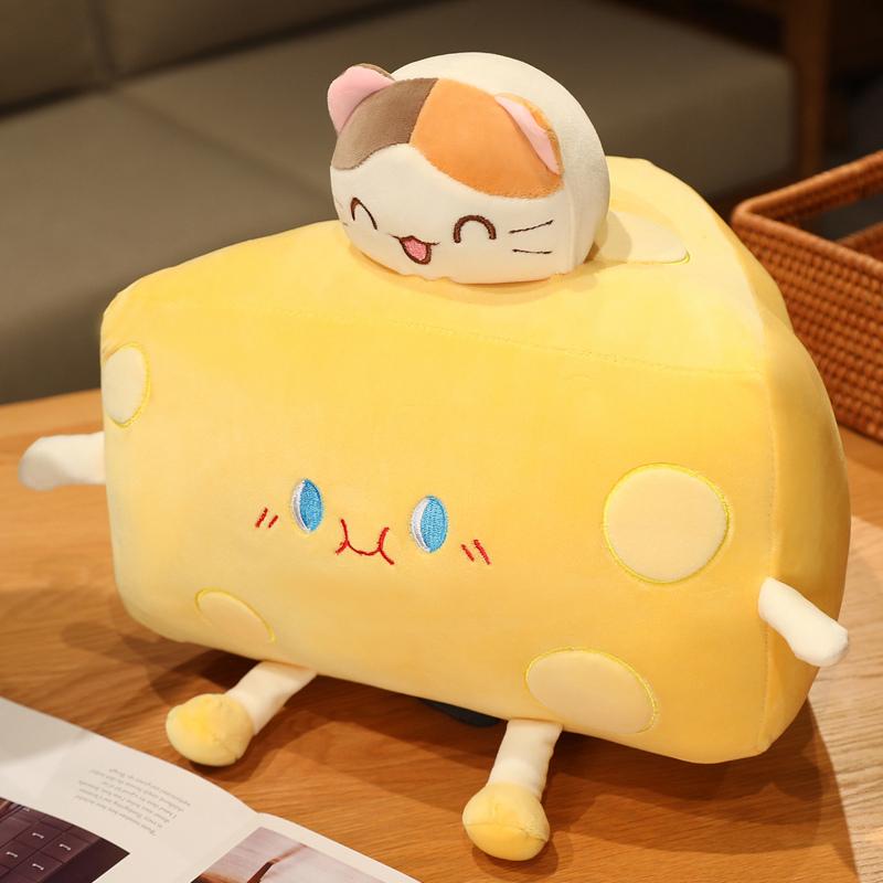 Funny Cheese Plushie Toy Soft Stuffed Animal Pillow Creative Cute Birthday Gift for Kids and Adults