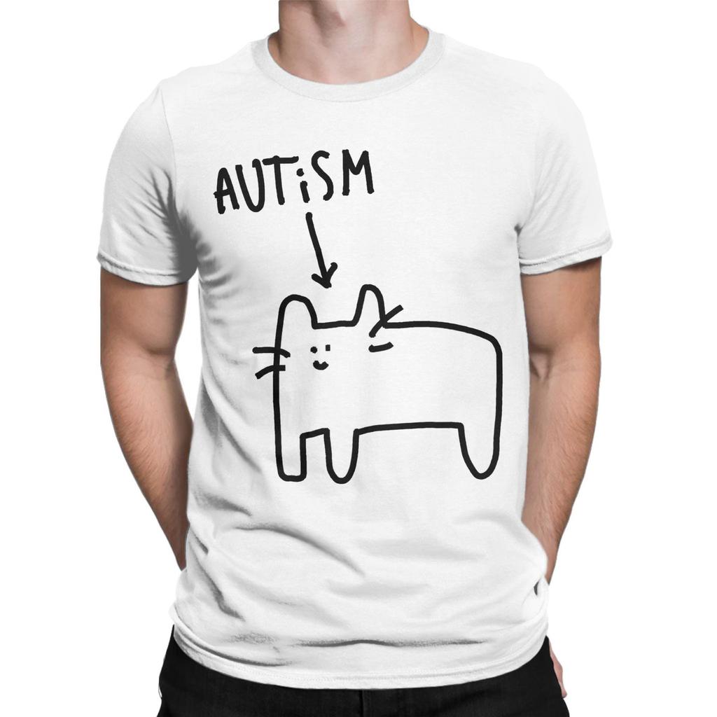 Men Women Autistic Cat Funny Animal T Shirt Pure Cotton Graphic Tee Shirts  Clothing Outfits