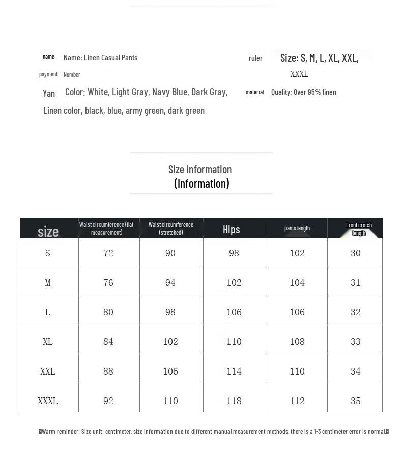 Men's 100% Pure Linen Casual Pants