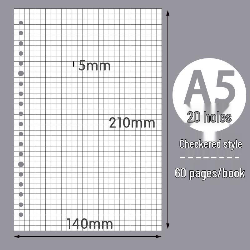 Recambio para Cuaderno de Hojas Sueltas Partner Cuatro Lados: B5 y A5, 26/20 Agujeros, Papel Cuadriculado Rayado