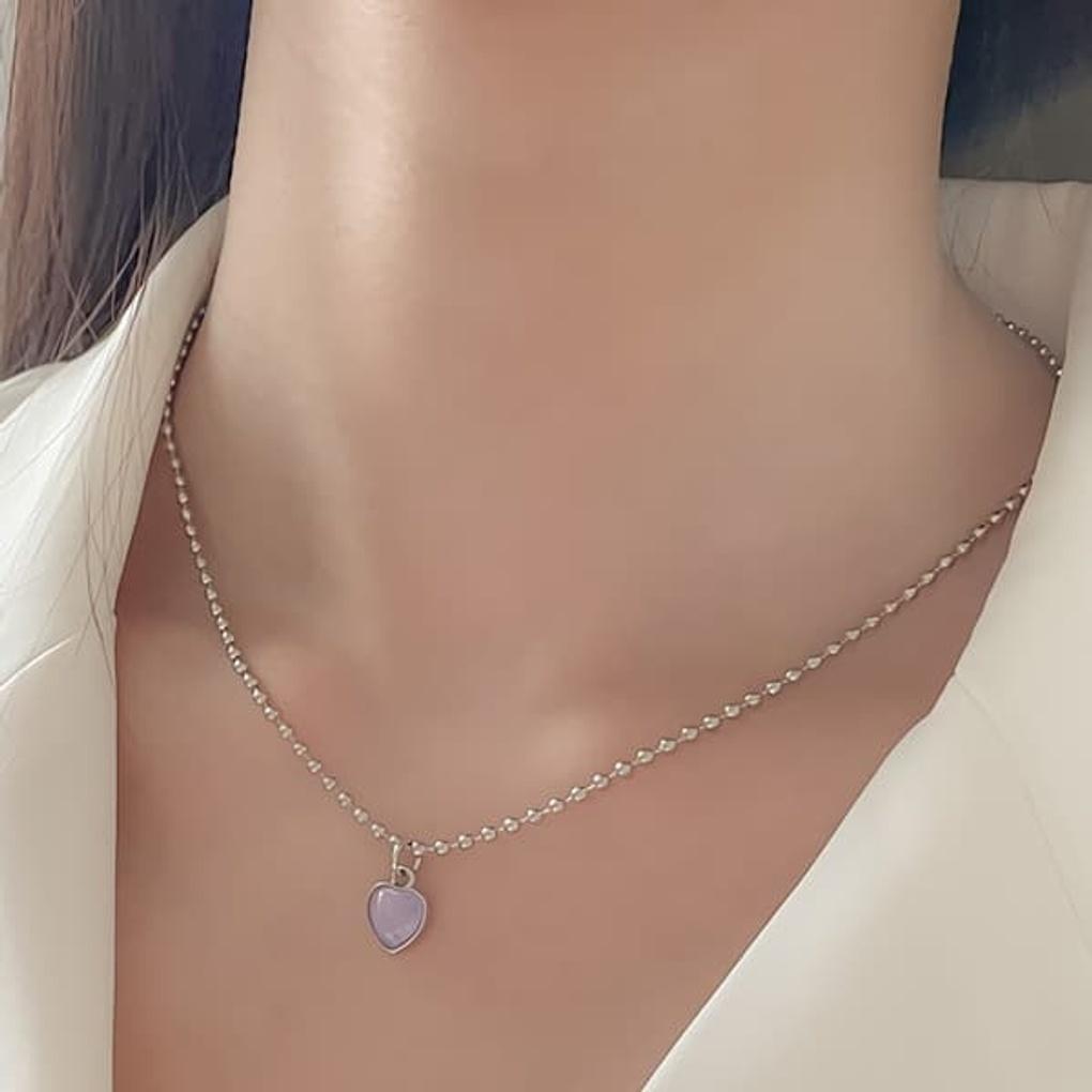 Women's Aurora Sparkling Heart Pendant Round Chain Necklace