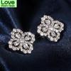 New Arrival Arrive Women Sterling Color Hollow Clover Ear Studs Shining Cubic Zircon Crystal Stone Earrings Girl JewelryWedding Jewelry