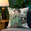 Eastern Aesthetics China Costume Girl  Pillow Case Natural Linen Pillow Case DoubleSided Decor Sofa Pillowcase Home Decor