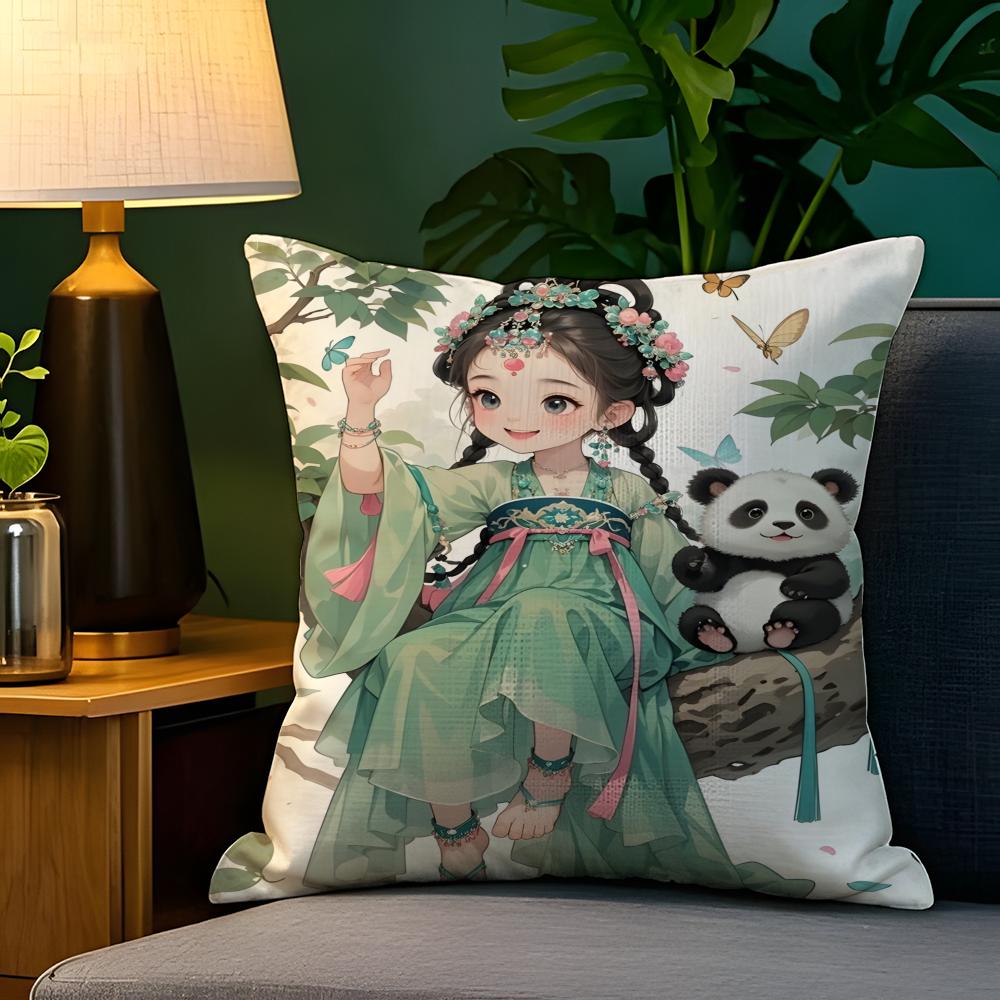 Eastern Aesthetics China Costume Girl Pillow Case Natural Linen Pillow Case DoubleSided Decor Sofa Pillowcase Home Decor