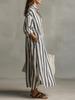 European & American Striped V-neck Summer Shirt Dress with 3/4 Sleeves