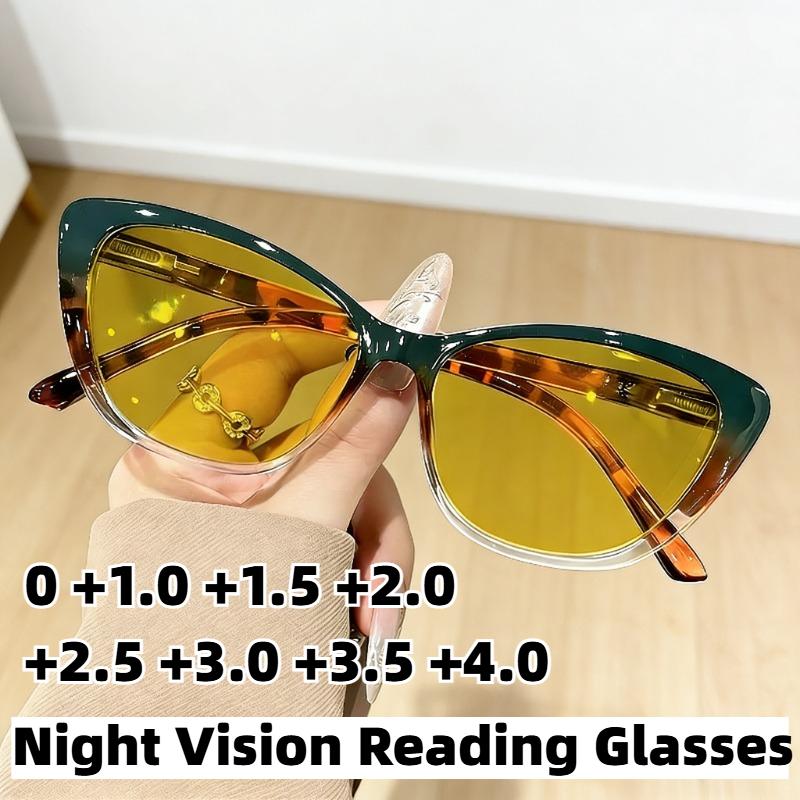 Retro Cat-Eye Night Vision Reading Glasses Stylish Premium High-Definition Anti Blue Light Presbyopia Eyewear 0 To +4.0