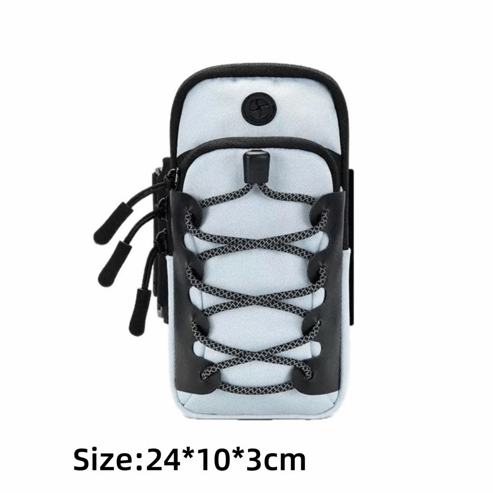 Double Zipper Sports Arm Bag Reflective Cord Trim Wrist Pouch Wear-Resistant Phone Armband Fitness
