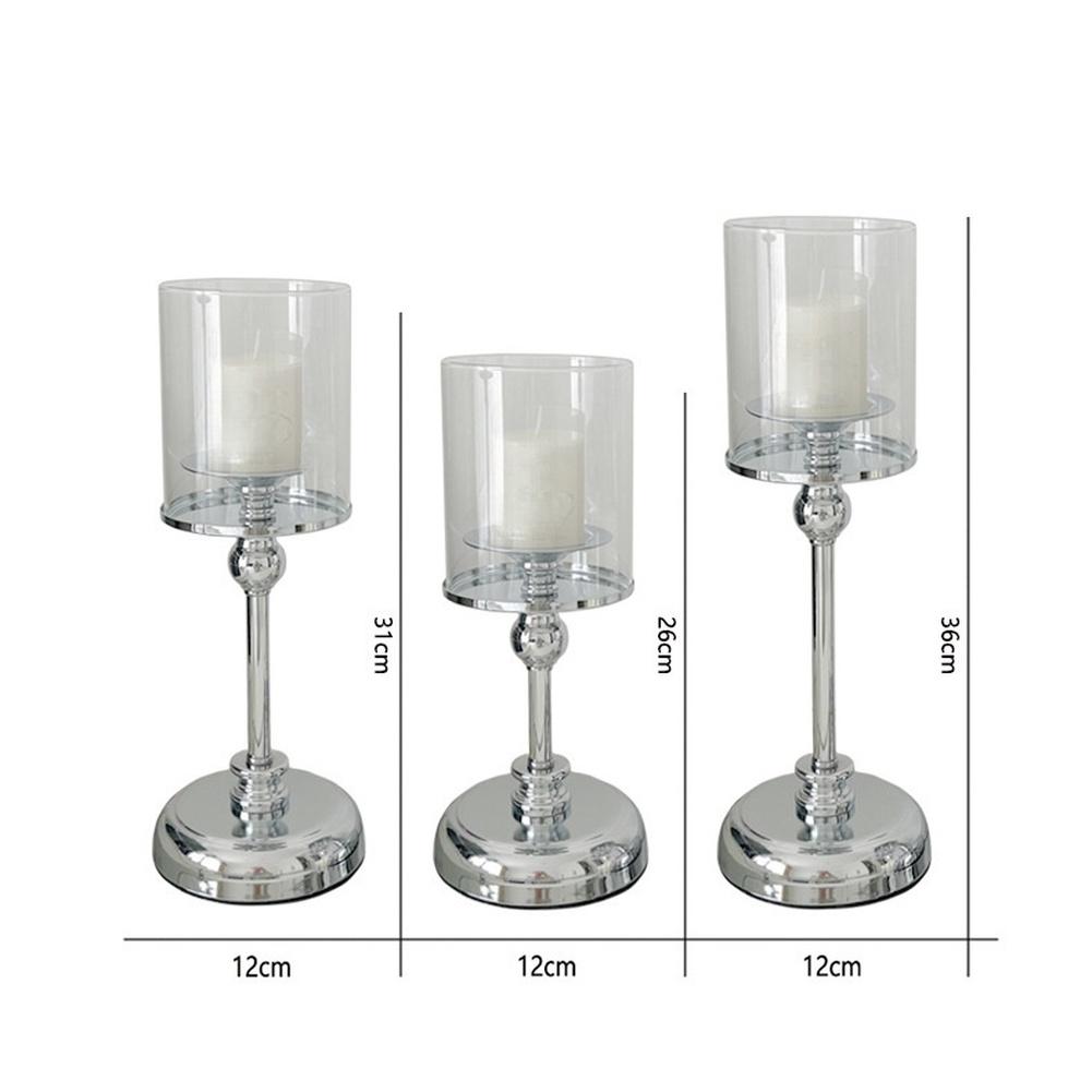 1/3Pcs Vintage Glass Candle Holders Set Elegant Iron Base Replacement For Home For Cafes Model Homes Decoration