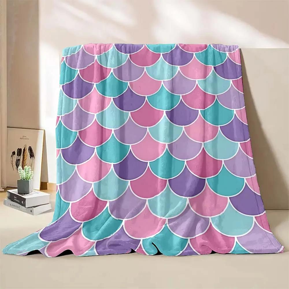6 Sizes Mermaid Colorful Scales Printed Believer Blanket Warm Soft and Comfortable Home Travel Blanket Sofa Blanket Girls Gifts