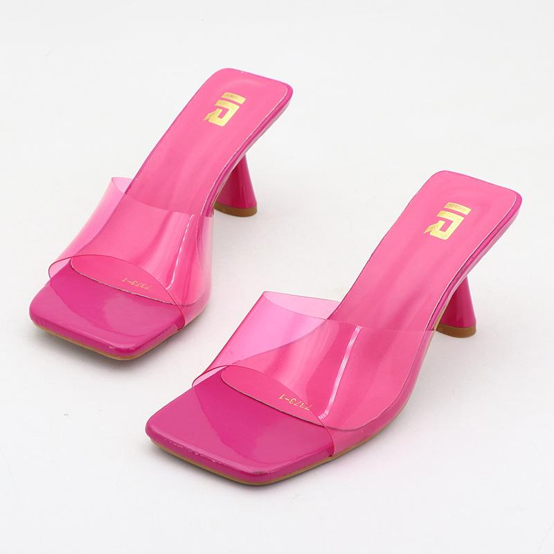 Fashion Shoes Slippers Soft Women Heels Glitter Slides Fashion Low Beige Heeled Sandals Pantofle Comfort High Jelly Summer Luxury Black