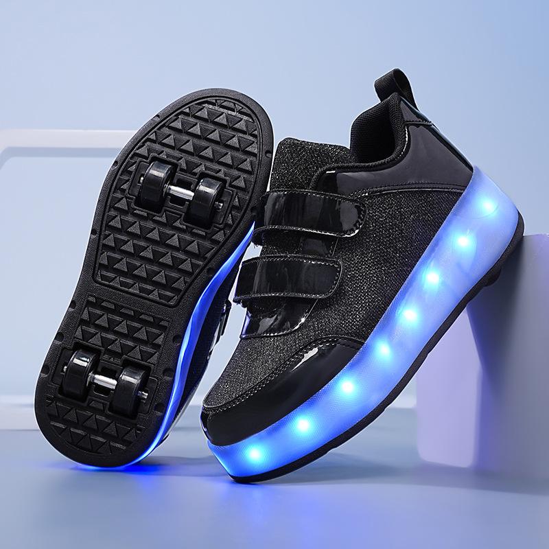 New Runaway Shoes, Girls Four-wheel Pulley Shoes USB Charging Luminous Shoes Skates Invisible Wheels Shoes Double Wheels