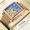 Colored Text Hot Selling Square Case Design Unisex Watch Belt Quartz Watch Men Luxury Fashion Movement Men Watch Leather Clock
