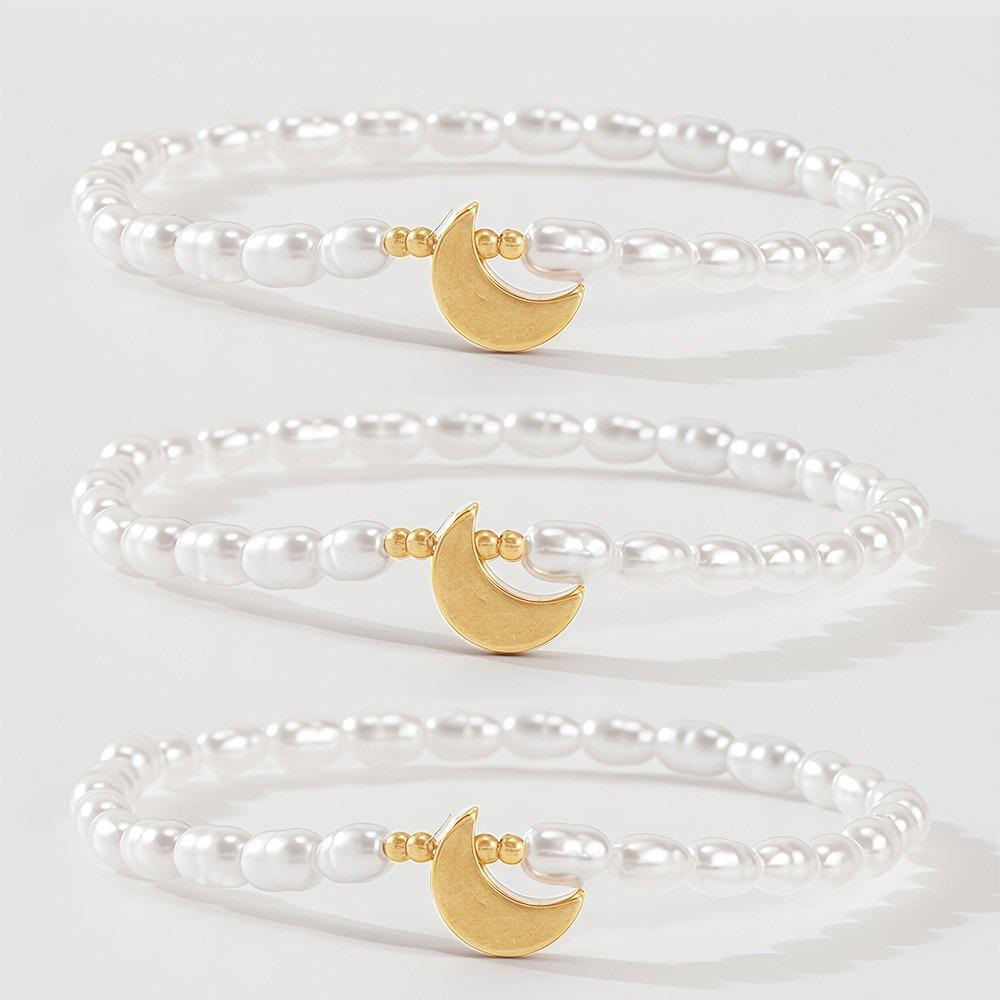 

Gold Plated Heart Strand Bracelets Pearl Beads Pearl Bracelets for Women Jewelry Accessories Moon