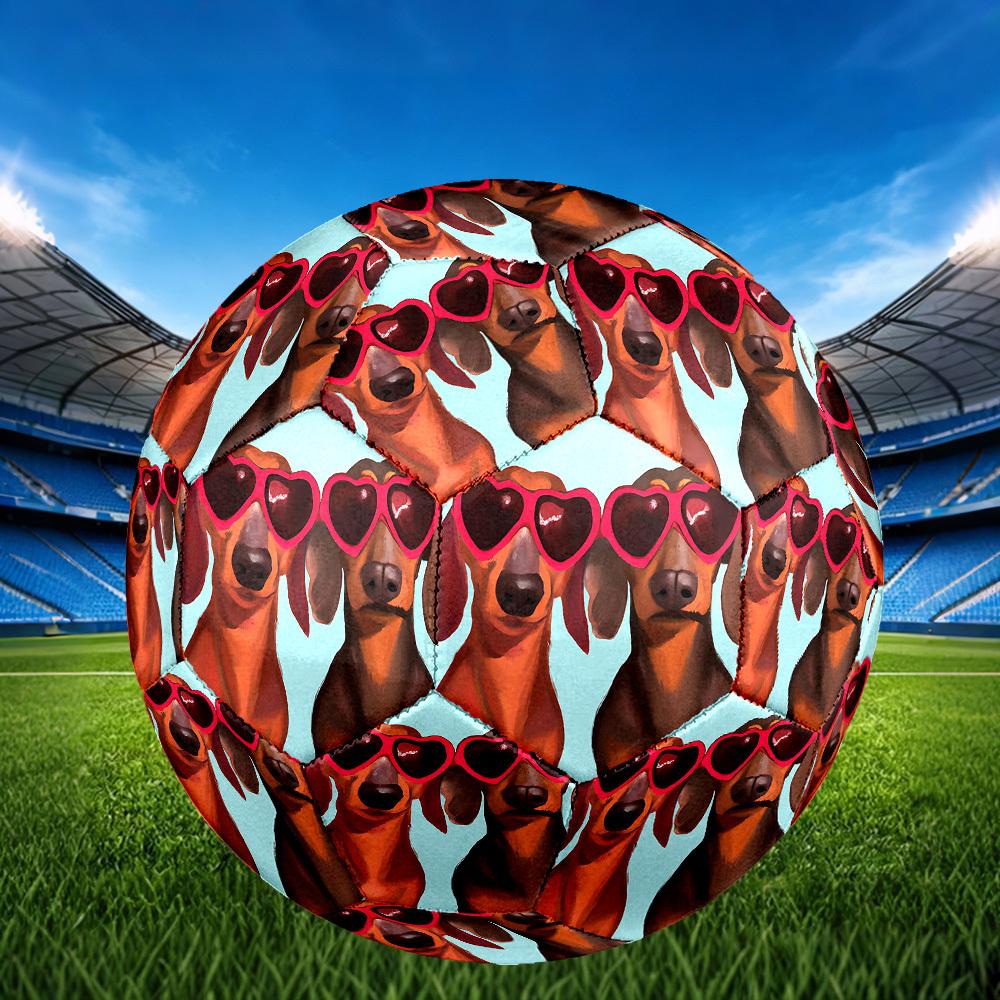 1pc Heart Glasses Dogs Theme Soccer Ball Football, Size 5, Lightweight PVC, Outdoor Training Soccer Ball,Gift j61435