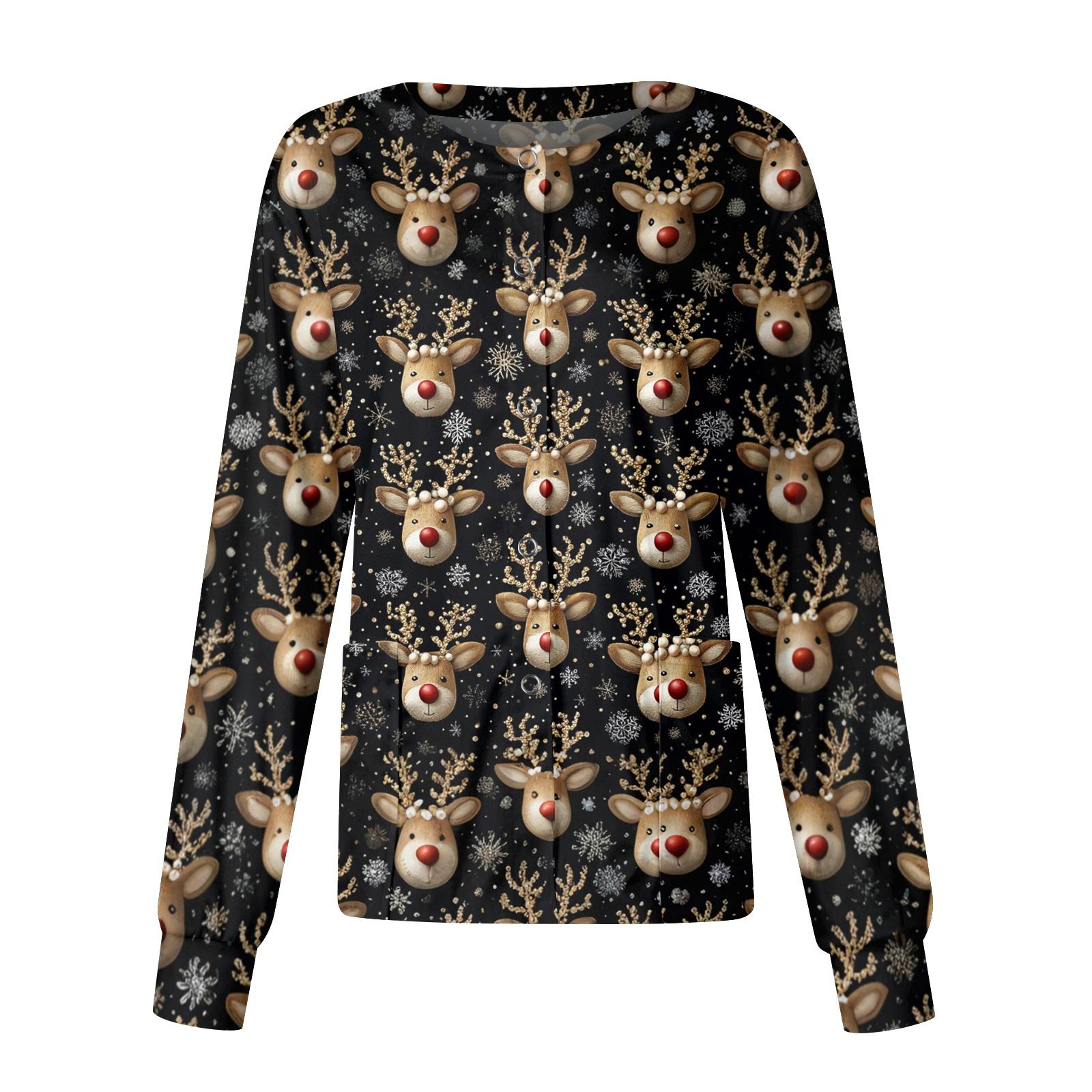 

Женский повседневный кардиган с рождественским принтом, с длинными рукавами, на одной пуговице, рабочая униформа L оранжевый