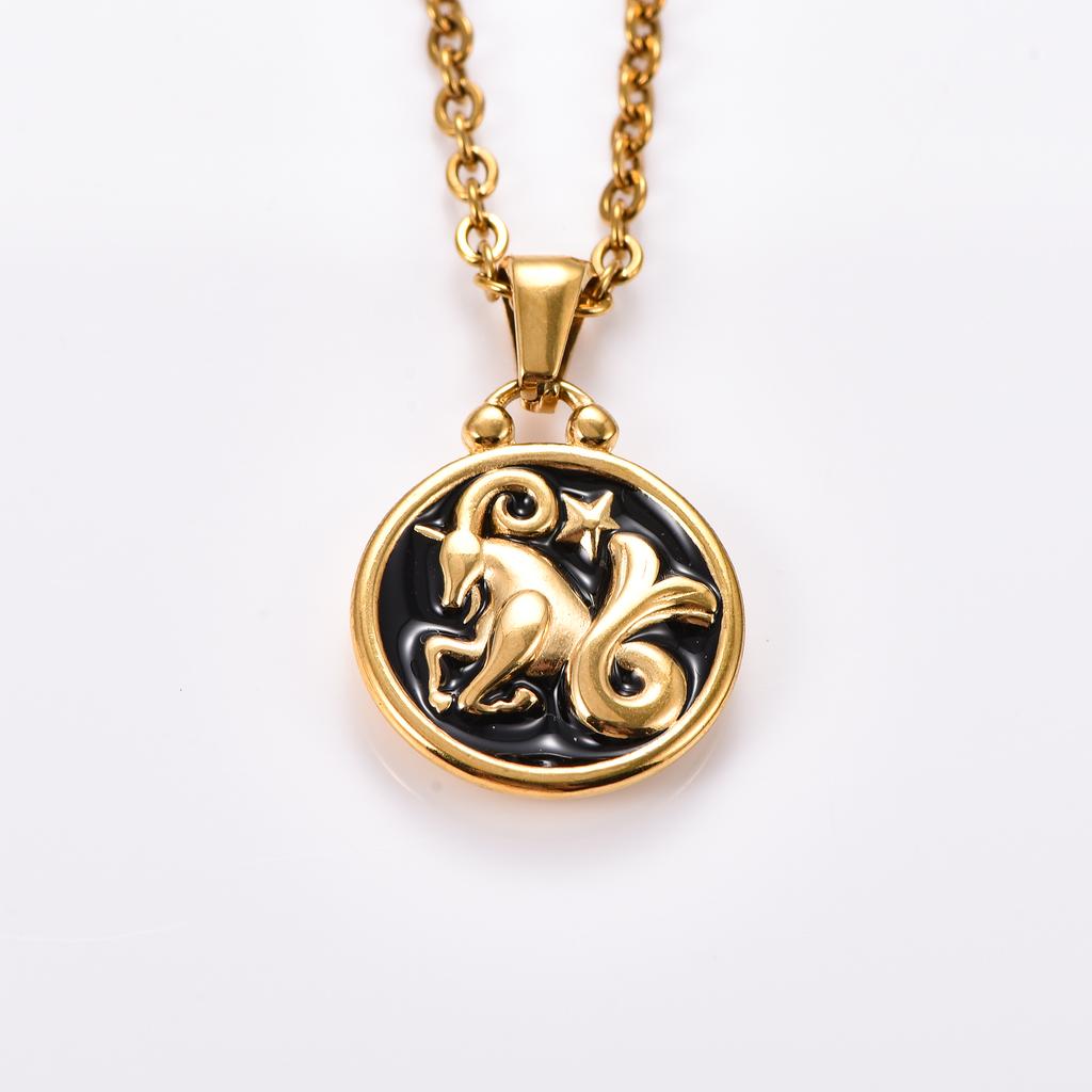 Stainless Steel 12 Constellation Pendant Necklace for Women Gold Zodiac Sign Charm Astrology Metal Jewelry Birthday Gift