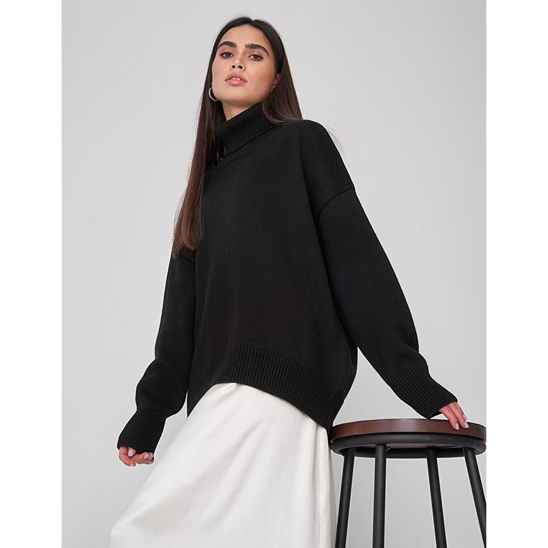 Autumn/Winter 2024 Solid Color High-Neck Casual Loose Knit Sweater