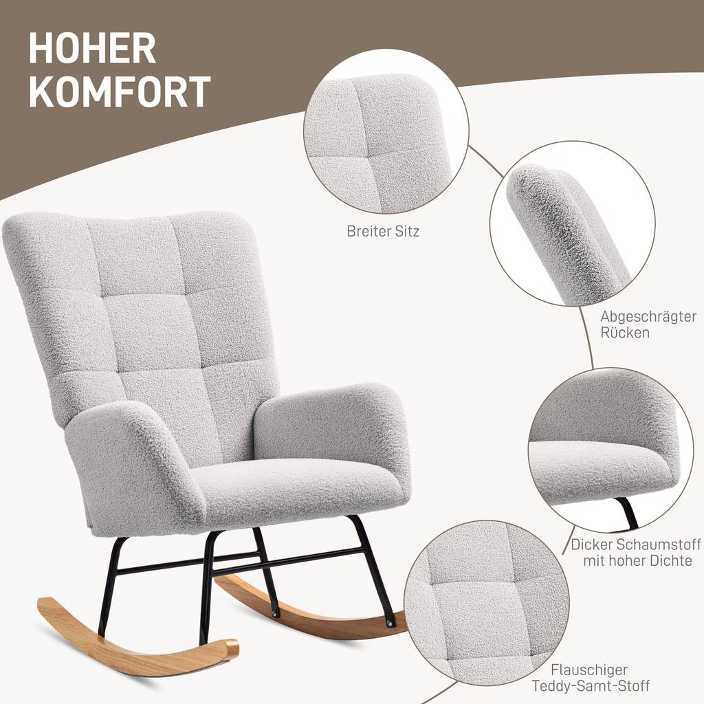 Rocking Chair, Cozy Cover, Thick Padding, Light Grey