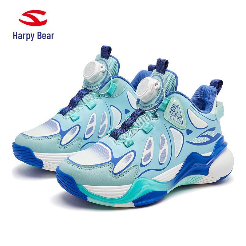 HOBIBEAR Boys' Leather Basketball Shoes with Rotating Button - Breathable for Spring/Autumn Running