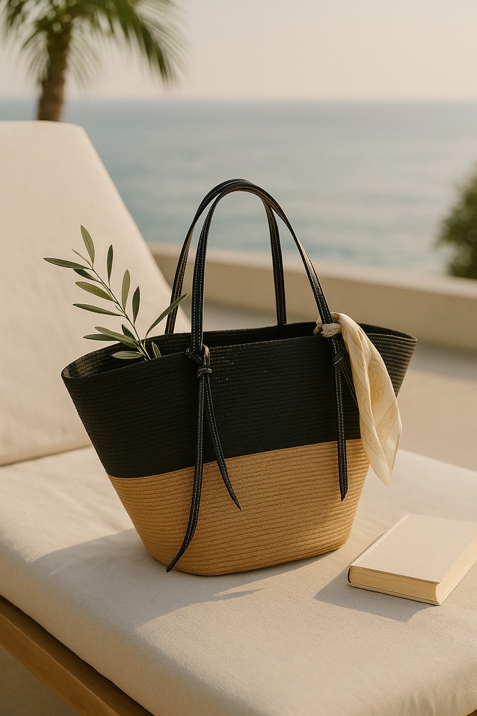 Letní taška ze slámy Dámská taška z ratanového držadla s velkou kapacitou Splicing Color Beach Bag