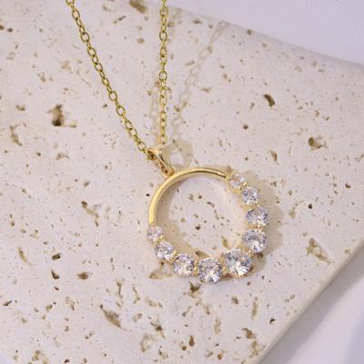 Simple Hollow Round Pendant Necklaces for Women Zirconia Necklace Wedding Party Jewelry Accessories
