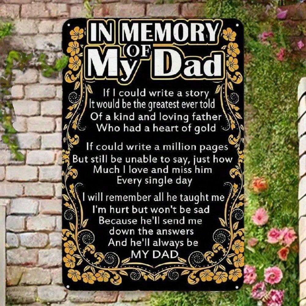 Metal Poster Dad Memorial Poem Black Gold Floral Frame Wall Art Home Decor Gift