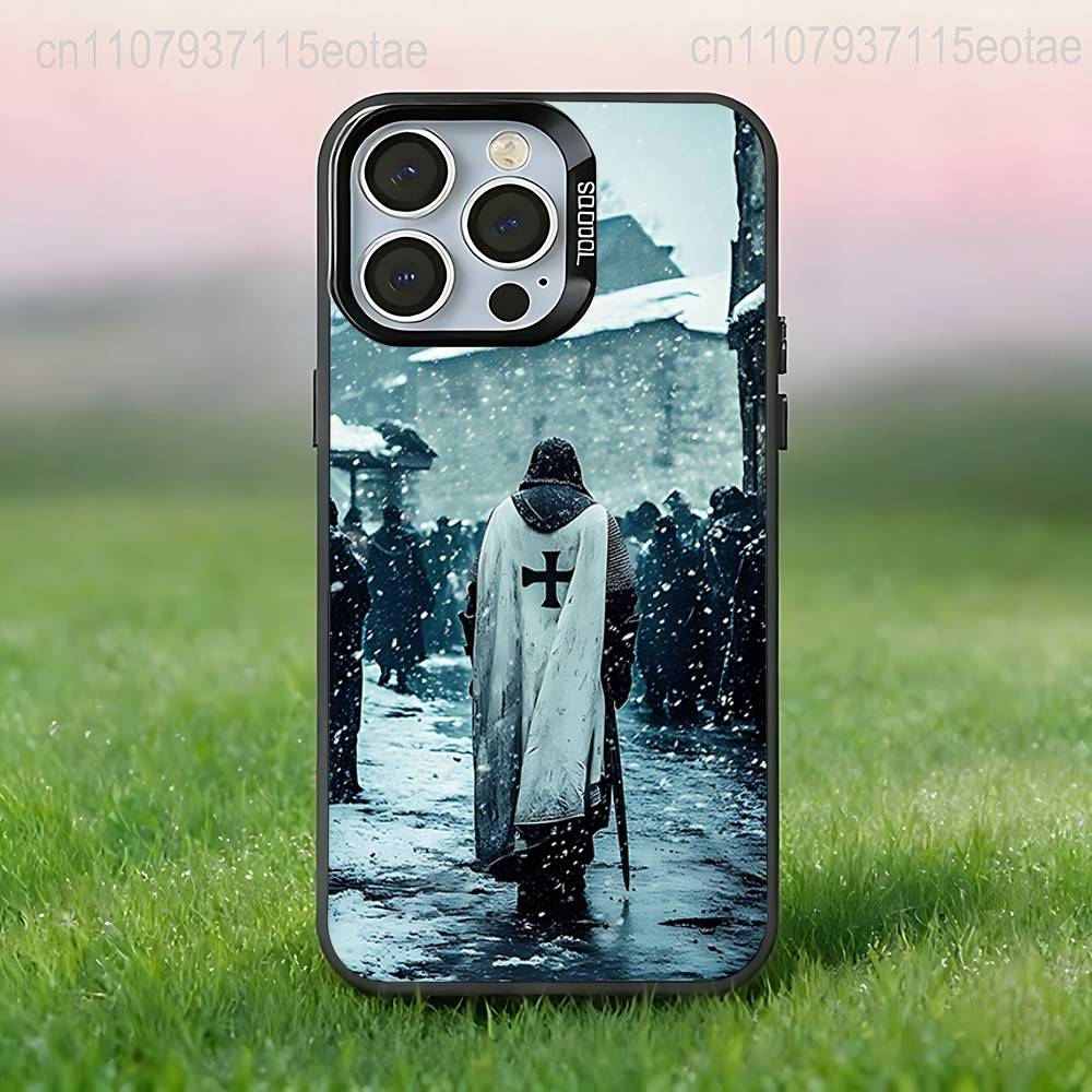 Crusaders Templar Knight Art Phone Case For iPhone 17,16,15,14,13,12,11,Pro,XS,Max,Plus,Mini,SE4,E Black Matte Shockproof Cover