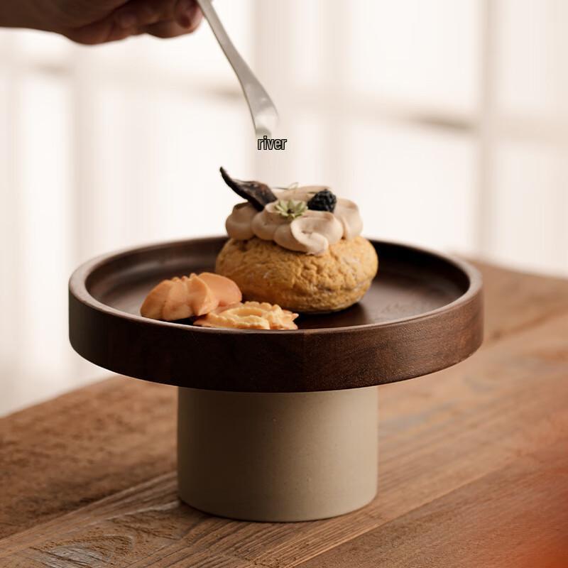 Ru Han Vintage Acacia Wood & Ceramic Serving Plate