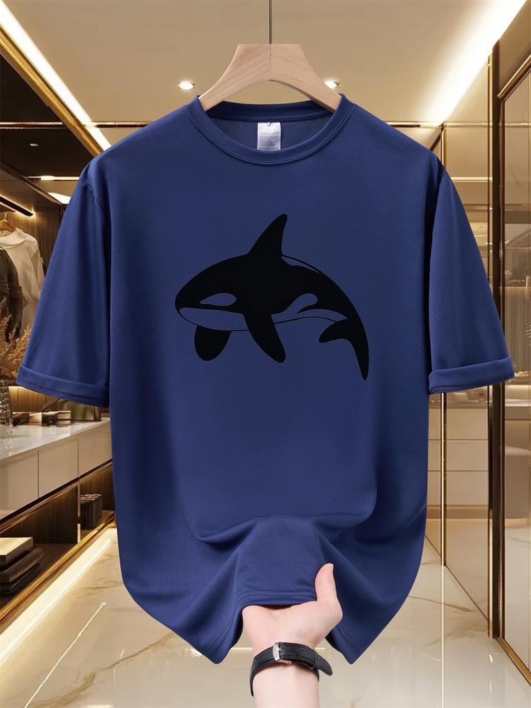 Unisex Minimalist Orca Killer Whale Silhouette Print T Shirt Summer Quick Dry Breathable Short Sleeve Tee Ocean Animal Streetwear T