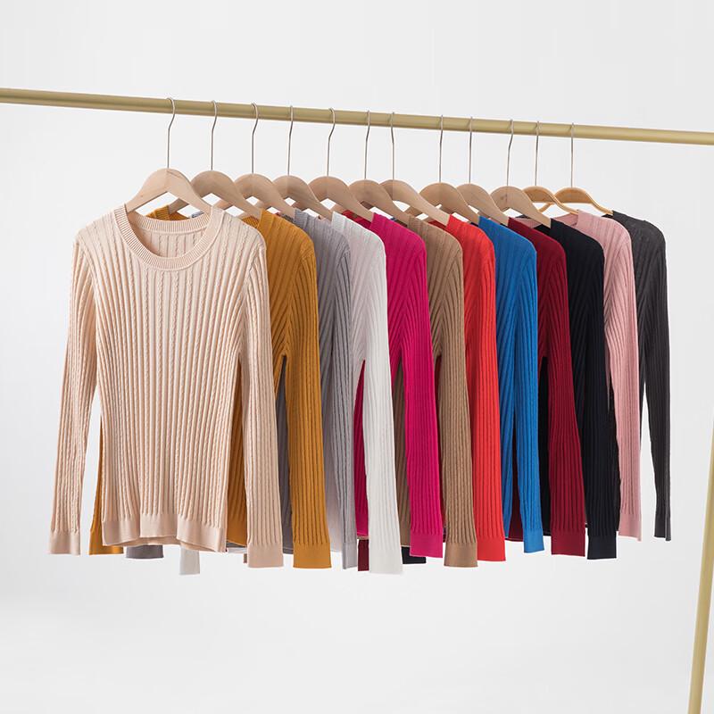 Hengyuanxiang Damen Seidenmischung Zopfmuster Langarm T-Shirt