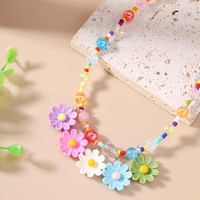 Roztomilý přívěsek s květem sedmikrásky Náhrdelník Ručně vyráběný Barevné korálky Choker náhrdelník pro ženy Dívky Party Šperky Dárky