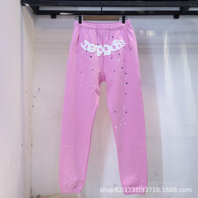 Sp5der 555555 Hoodie Sweatpants Set Rhinestone Spider Web Letter Print Casual Streetwear Youth