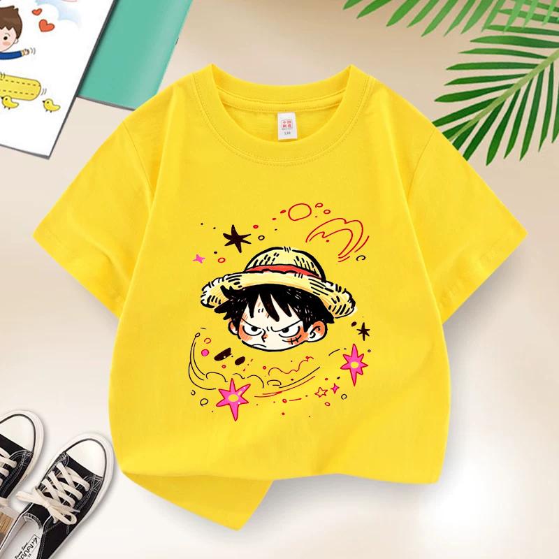 Summer Kids TShirt One Piece AnimeThemed Pure Cotton Printed Tee Cute Casual Style for BoysGirlsPerfect ForGiftingandTravel