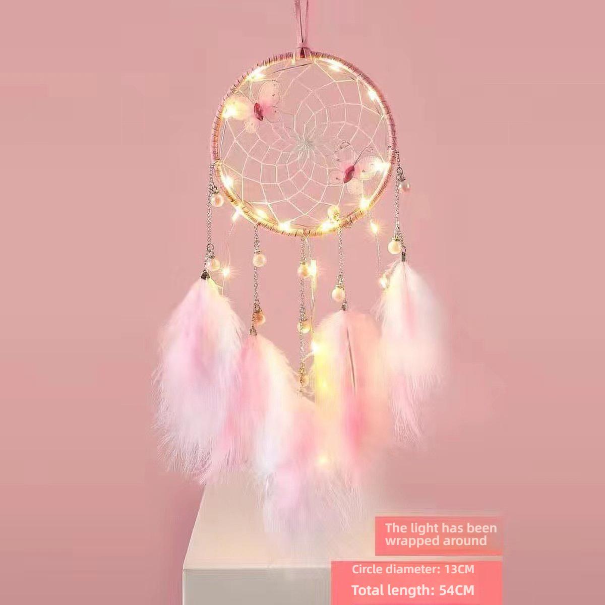 

Boho Dream Catcher Wind Chime with Pearl Accents, Feather & Chain Tassel, Unique Gift for Women