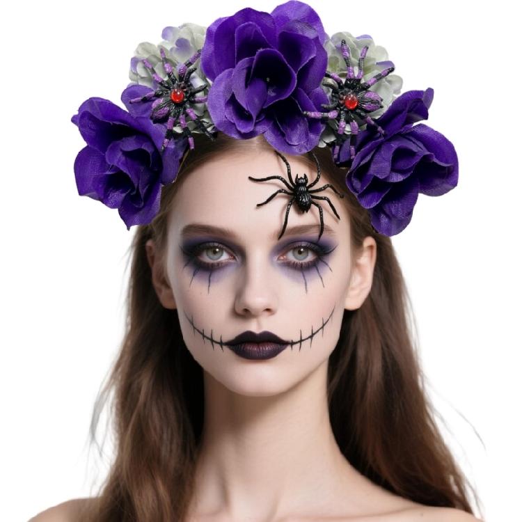 Halloween Bride Flower Crowns Headbands Wedding Spiders and Floral Hair Accessory for Costume Parties Props