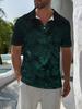 Men'S Short Sleeve Polo Shirt, Flat Digital Print Pattern – No Texture – Deep Tone Tropical Jungle Plant Design, Fashionable And Easy Short Sleeve,