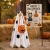 Indoor Party Decoration Halloween Lighted Ghost Porch Goose Outfit And Flag Set for 23 Inch Statue, Pumpkin Candy Bag Accessory Spooky Clothes