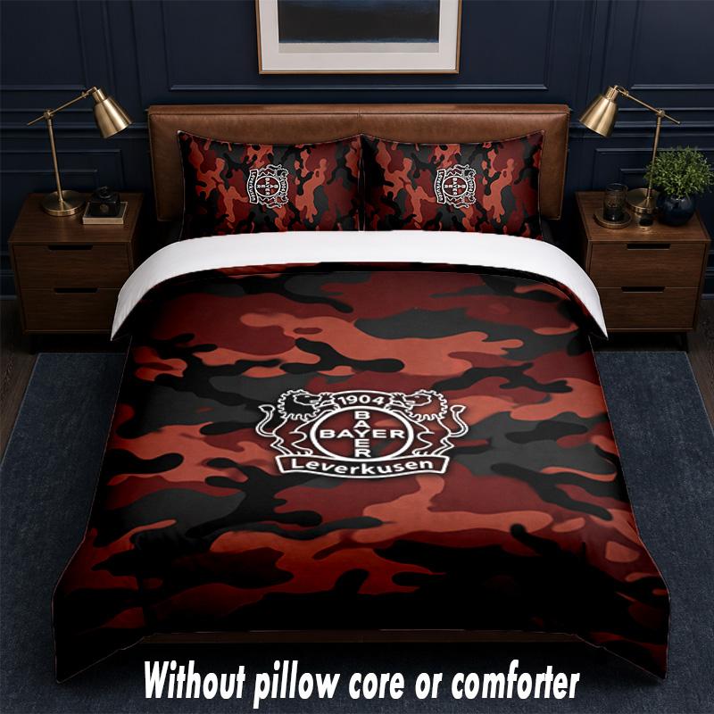 Bayer Leverkusen Football Design Bed Bedding Set 1 Duvet Cover + 2 Pillowcases Soft Breathable Household Bed Linens