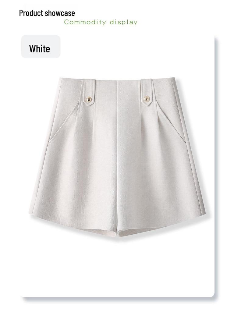 Women's White A-Line Suit Shorts: 2025 Spring Collection, Loose, Wide-Leg, Slimming Casual Four-Point Pants