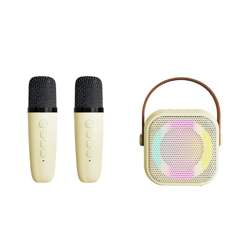 Karaoke Machine For Kids Mini Bluetooth-compatible Speaker with 2 Wireless Microphones Karaoke Kit With LED Light
