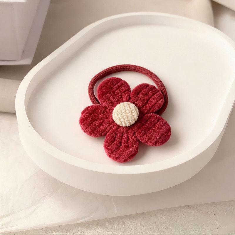 Non-damaging Little Red Flower Elastic Hair Tie for Girls - Ponytail Rubber Band & Headwear
