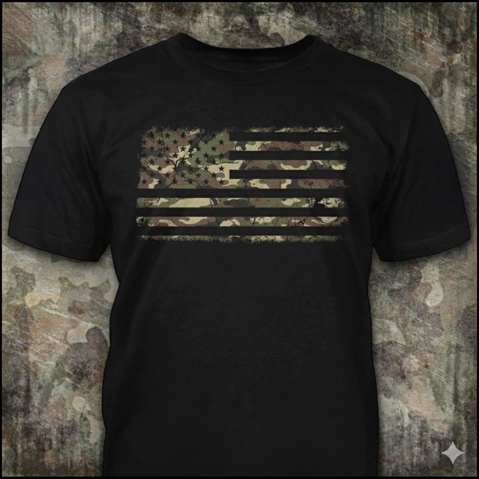 Camo American Flag - Distressed Military Pattern T-Shirt: Patriotic Veteran Gift 3XL