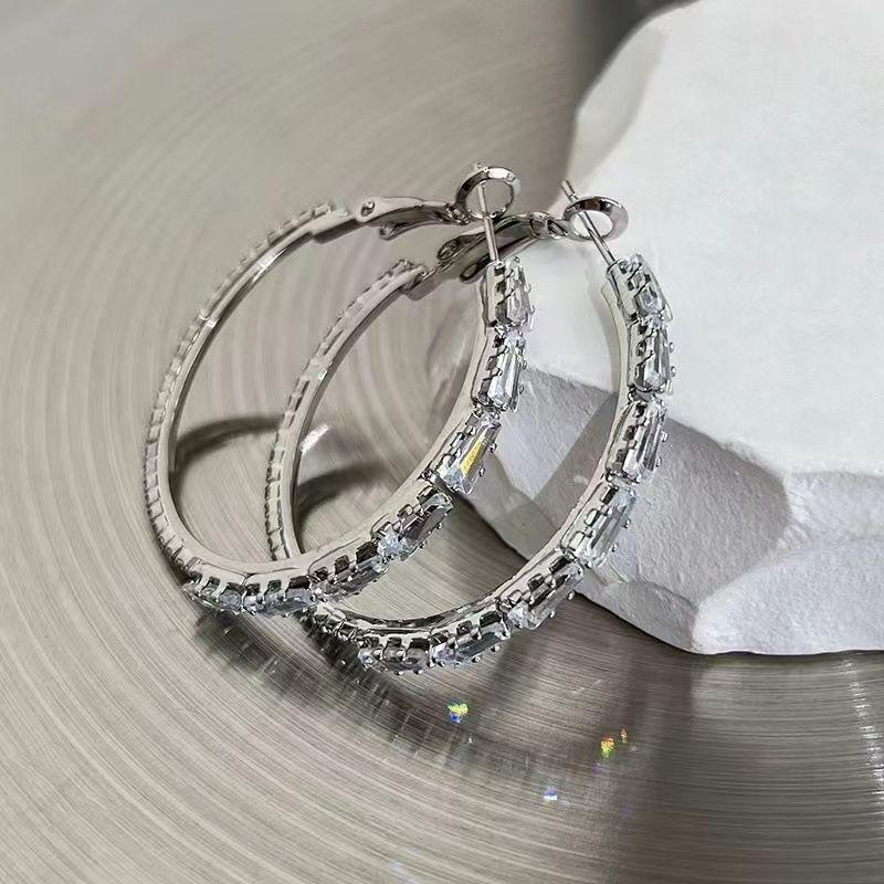 Luxurious Micro-Inlaid Zircon Hoop Earrings for Women - European & American Style Classic Earrings